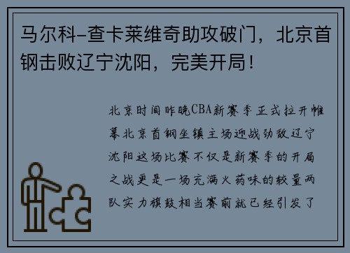 马尔科-查卡莱维奇助攻破门，北京首钢击败辽宁沈阳，完美开局！